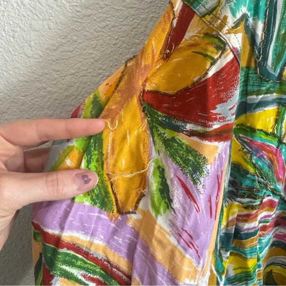 VTG Sebatu One Size Floral Abstract Button Down Beaded Art to Wear 90s Colorful - Picture 5 of 10